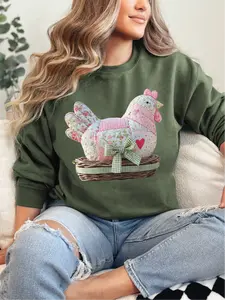 Floral Patchwork Chicken ~ Unisex Crewneck Sweatshirts Printed in the USA
