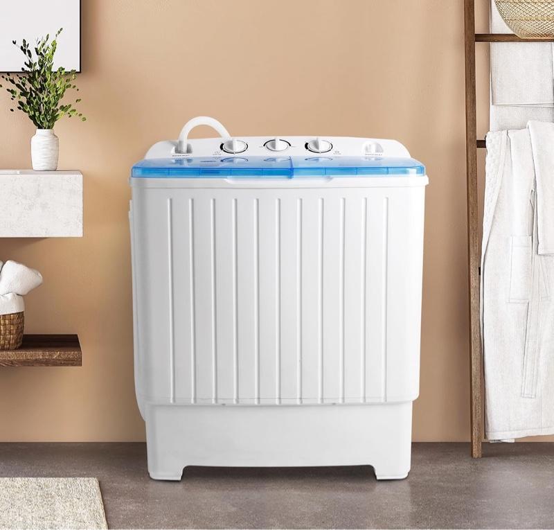 JB Portable Washing Machine 17.6 lbs Twin Tub Compact Washer with Timer Control, Gravity Drain, Inlet Water Hose, and Washing and Spinner Cycle Combo Household Appliance