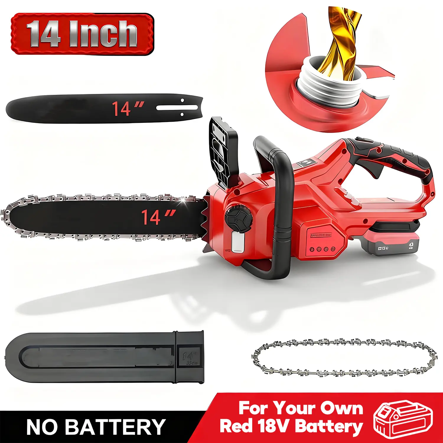 14 in M18 Compatible Brushless Chainsaw for Milwaukee Batteries - Heavy Duty Cordless Electric Chainsaw with Auto Oiler, Low Kickback, Continuous Operation, Enhanced Safety, Powerful Performance for Tree Cutting, Yard Work (No Battery-14 Inch Included)