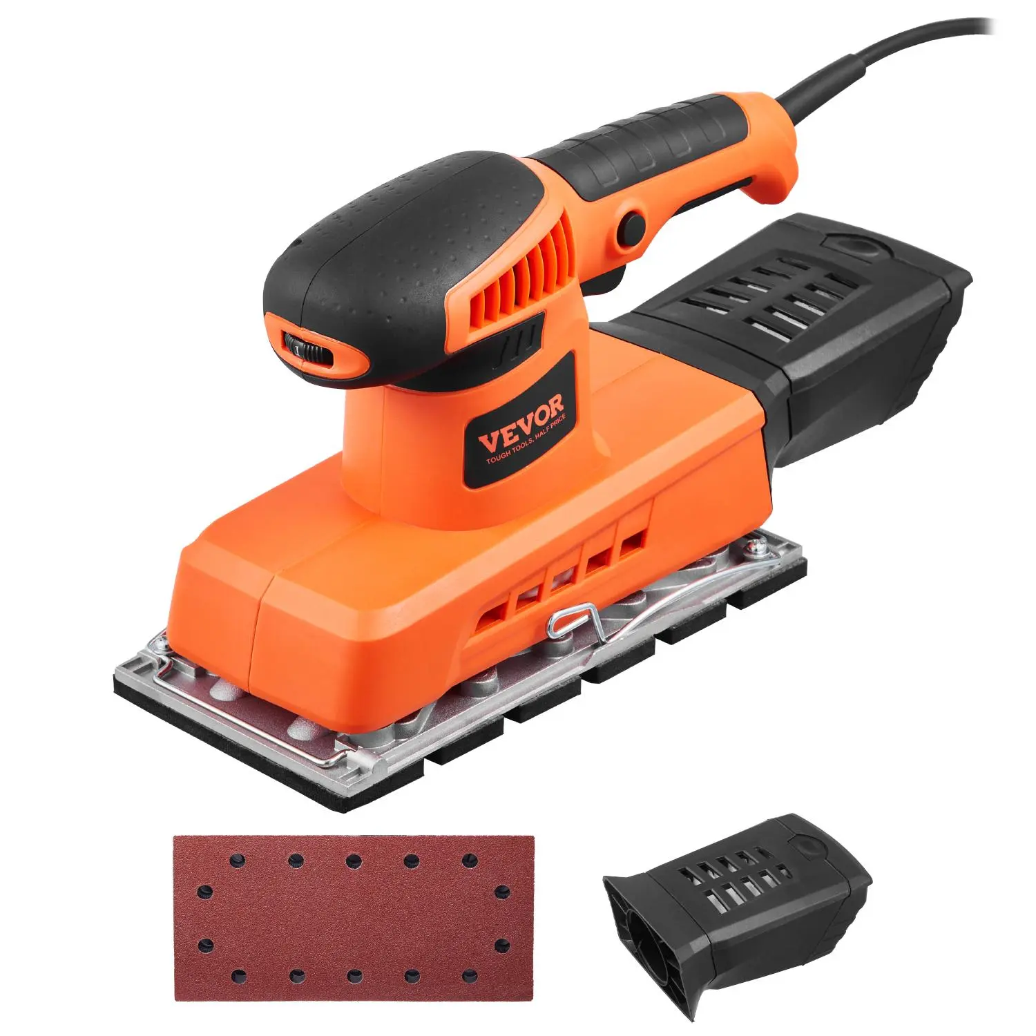 【Summerfinds】VEVOR 1/2 Sheet Random Orbital Polisher - 320W Max, 2.5A Motor, 12000 RPM, Aluminum & Rubber Components, Heavy Duty, Comfortable Operation, Durable Build, Dust Box, for Woodworkers' Wood Finishing, Power Tools & Hardware, Portable Orbital Pol