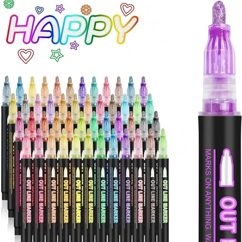 [SummarWins][DealsForYouDays] 8pcs/12pcs/36pcs/48pcs Multi Color Outline Shimmer Markers & Glitter Metallic Gel Ink Pens Set, 2026 Trendy Tween Art Craft Birthday Gifts, Creativity-Boosting Home Desk Supplies