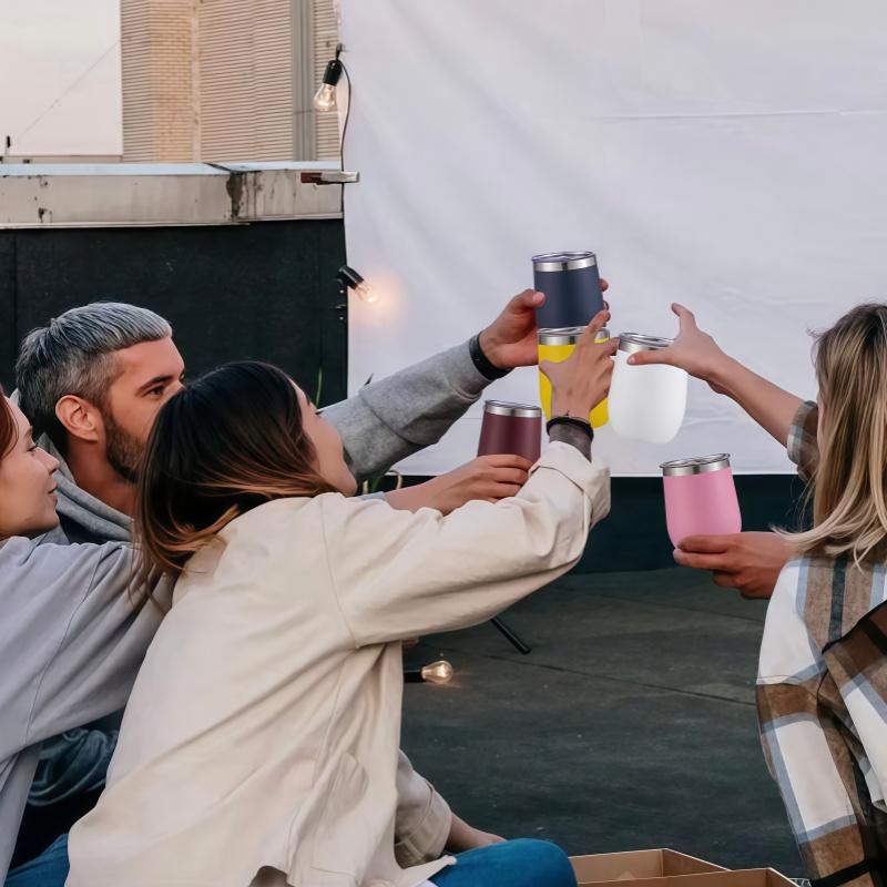 LMMAKE Double Wall Vacuum Insulated Wine Tumbler 12oz Stainless Steel Stemless Travel Mug for Cold & Hot Drinks with Removable Lid Dishwasher Safe Shatterproof Eco Friendly Drinkware Flasks Insulated Straw Friendly Cocktails