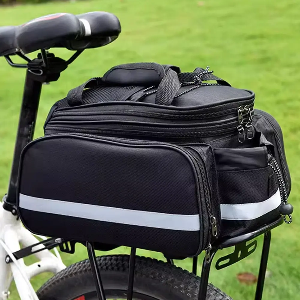 800D Fabric Universal Cycling Pannier with Top Handle, 10L-Max 27L Expandable Waterproof Bike Rear Rack Trunk Bag, Detachable Shoulder Strap, Reflective Details, External Water Bottle Pocket, Extra Rain Cover for Mountain Bike, Fitness Training, Bike Acce