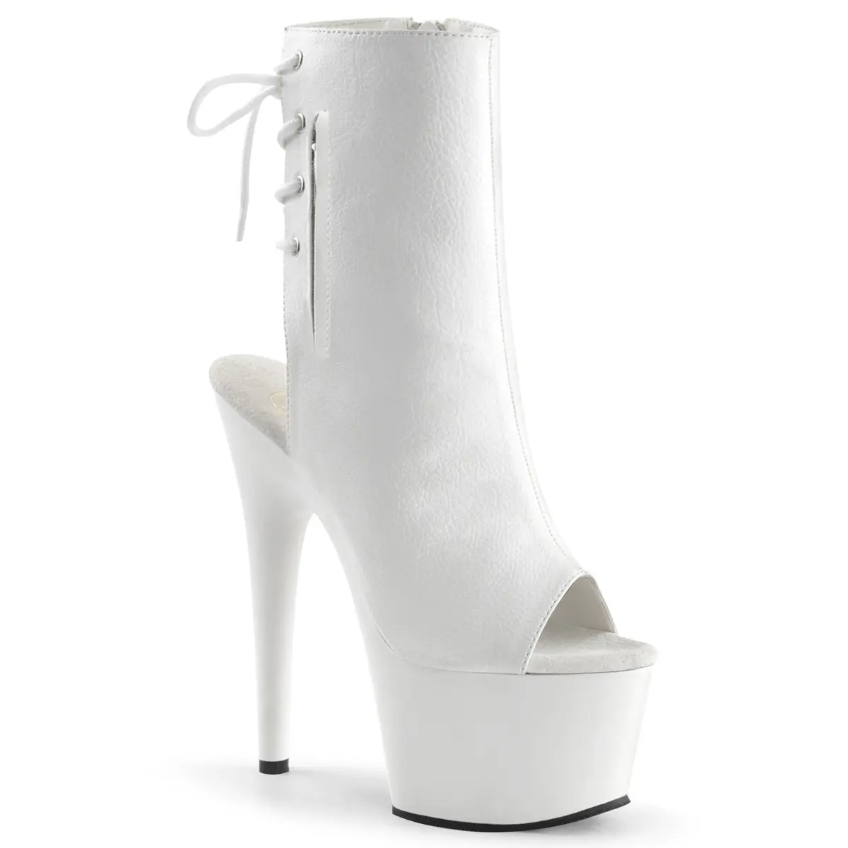 Pleaser Women's Adore-1018 Lace Platform Ankle Boot - 7 in Block Heel, Open Toe, Hidden Zipper Statement Shoe for Evening, All-Season Women's Footwear
