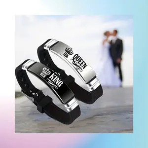 2PCS Couples Bracelets His Queen Her King Matching Bands Engagement Gift Anniversary Customizable Engraved Unique