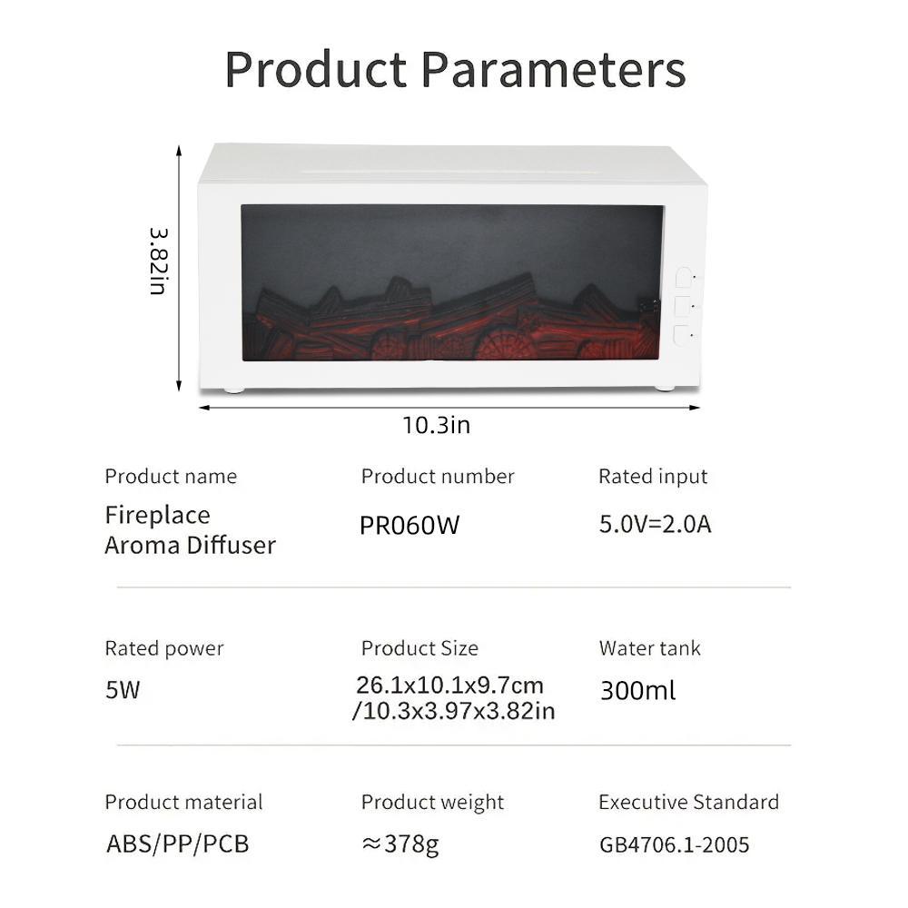 Valentine's Day Gift 300ML Flame Aroma Diffuser with Remote Control Romantic Fireplace Night Light & essential oil Humidifier for Bedroom 7 Color LED Lights humidifier