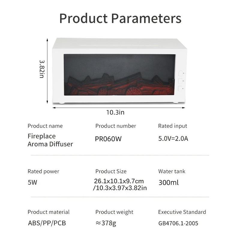 Valentine's Day Gift 300ML Flame Aroma Diffuser with Remote Control Romantic Fireplace Night Light & essential oil Humidifier for Bedroom 7 Color LED Lights humidifier