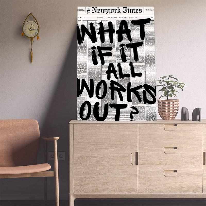 Retro Black And White Newspaper Poster What If It All Works Out Canvas Wall Art Positive Affirming Quote Minimalist Prints Painting For Home Bedroom Dorm Wall Decor