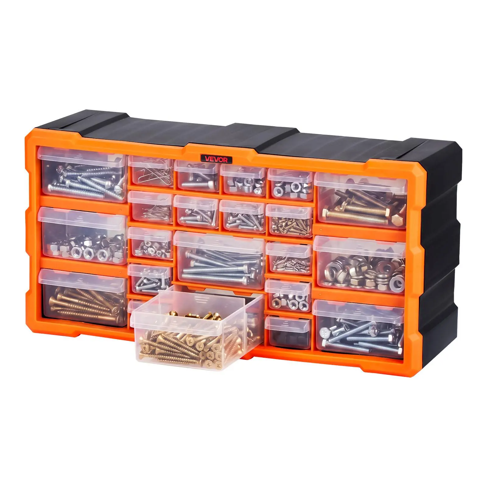 VEVOR 22-Drawer Plastic Tool Organizer with Compartments, Label Stickers, Anti-Drop Design, Stackable Wall-Mount Storage Cabinet for DIY Users, Small Parts Corral, Hardware & Crafts Holder