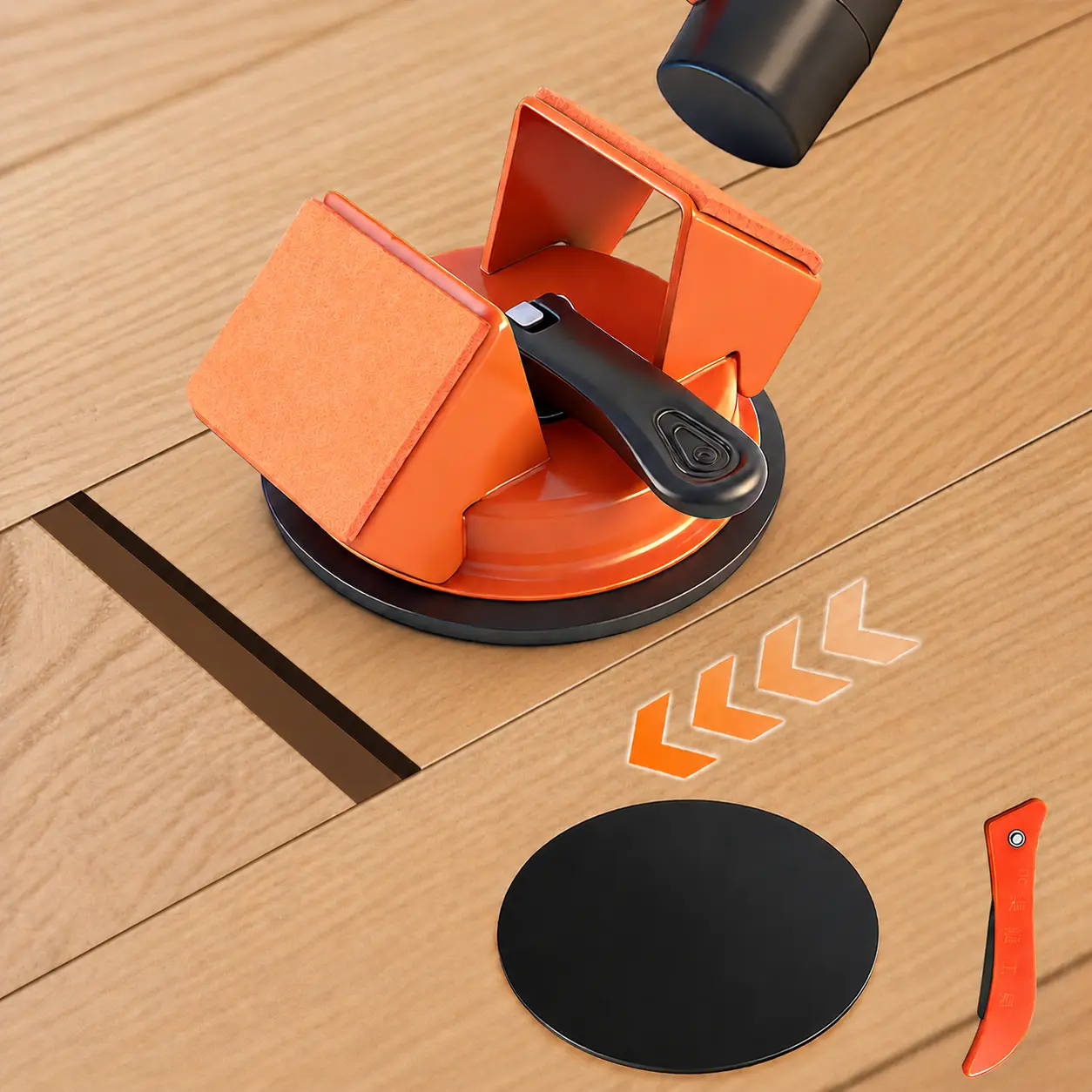 Floor Gap Fixer Tool Kit Set Double 45° Striking Surface Floor Gap Repair Tool Made of Iron & Enhanced Suction Cup with Slot Cutter and Reusable Silicone Pads for Fixer Laminate/Vinyl Flooring Tools Gadgets