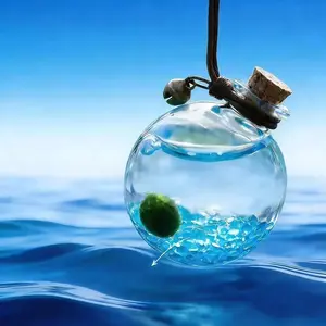 Healing Ocean Blue Live Marimo Pendant - A Self-Sustaining Aquarium Plant Habitat, Serene Portable Pet Decor for Desk & Calm Moments (Includes LIVELY Moss Ball Pet)