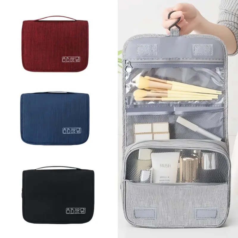 Large Capacity Waterproof Polyester Travel Toiletry Bag - Portable Hanging Zipper Cosmetic Wash Pouch, Modern Multifunctional Daily Storage Bag for Home, Bathroom, Travel-MM1