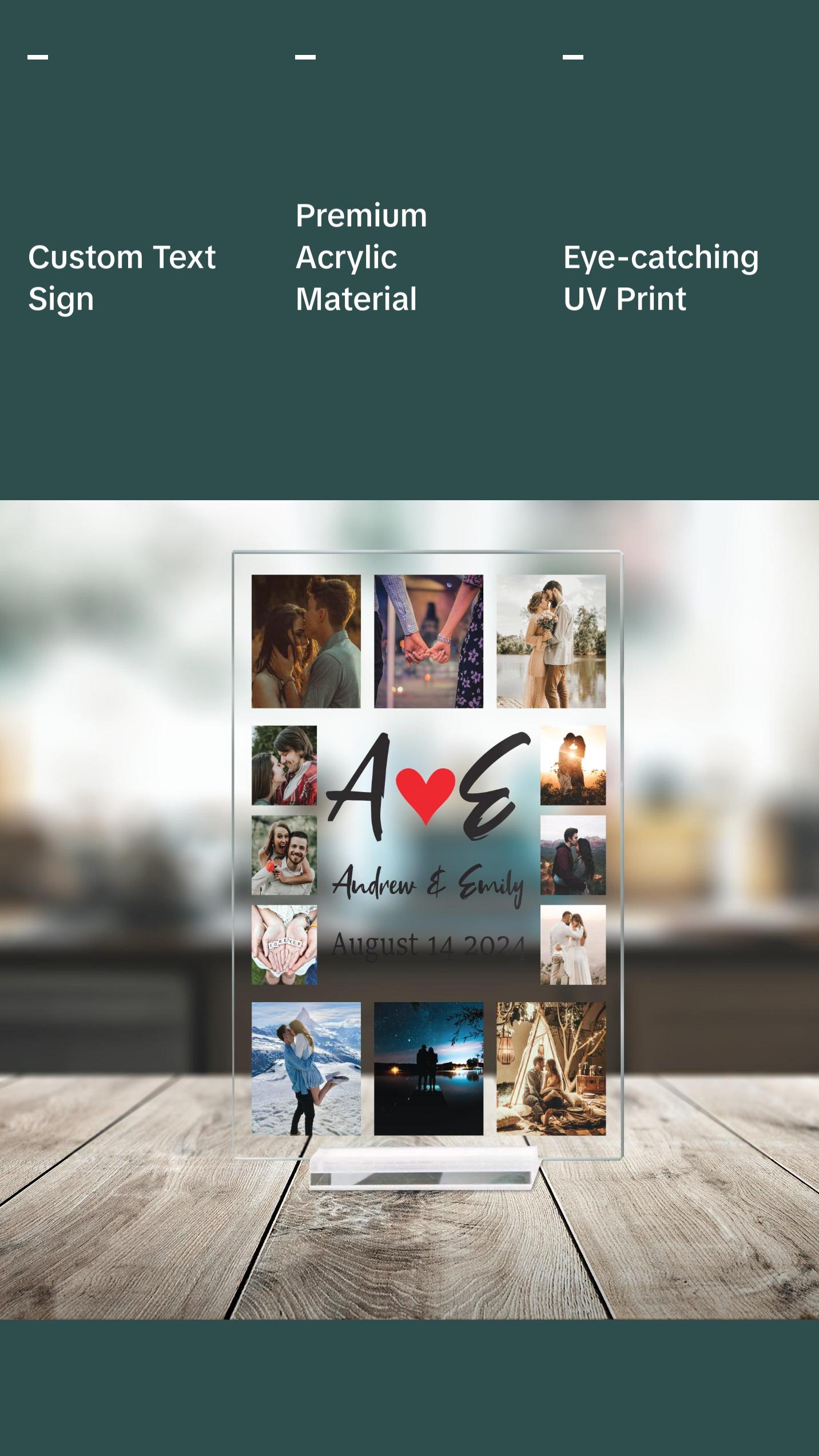 MIRACLE PRINTS Personalized Acrylic Plaque for Couples- A Timeless Anniversary Keepsake Custom Acrylic Sign - Small Acrylic Business Signs - Custom Text Sign - TableTop Acrylic Signs - Acrylic plaque Decor Mount