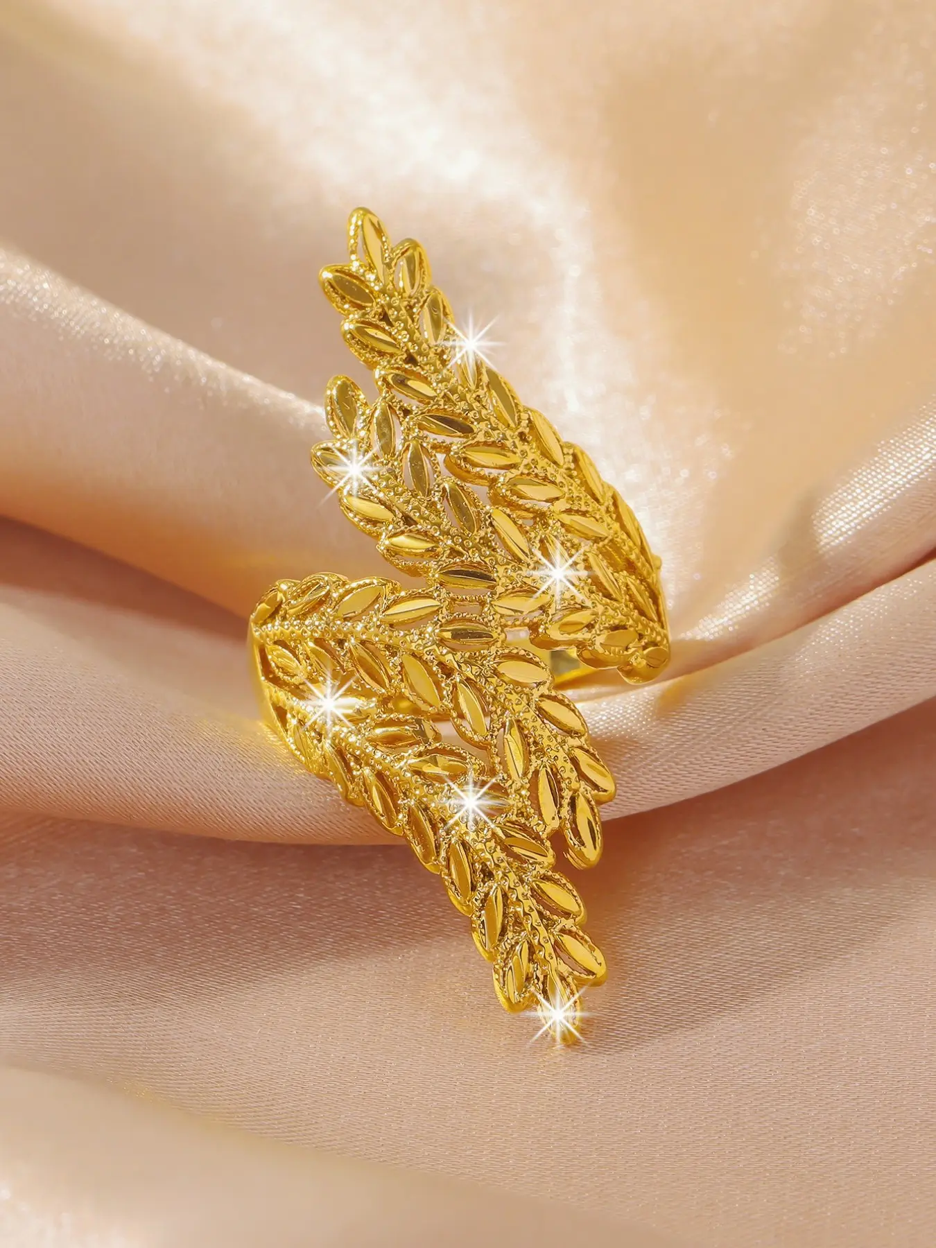 New Fashion Wheat Ear Ring, Dubai Vietnam Style Copper Jewelry, 24k Gold Plated Adjustable, Perfect Gift for Valentine's Day, Elegant Ring, Elegant Fashion Rings, Exquisite Trendy Ring