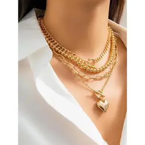 Women's Fashion Buckle Jewelry Set, Heart Shaped Decorative Pendant Necklace and Necklace&Beaded Necklace Jewelry, Suitable for Party, Daily Decoration, Fashion Full Match&Exquisite Jewelry, Suitable for Birthday Gifts, Valentine'