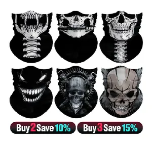 Halloween Skull Face Mask Collection (6 Pcs): Sun Protection Universal Bandanas for Men – Elastic Balaclavas & Neck Gaiters Ideal for Motorcycle Rides, Cycling, Skiing Trips & Halloween Parties, Also Works as Scarves, freeski