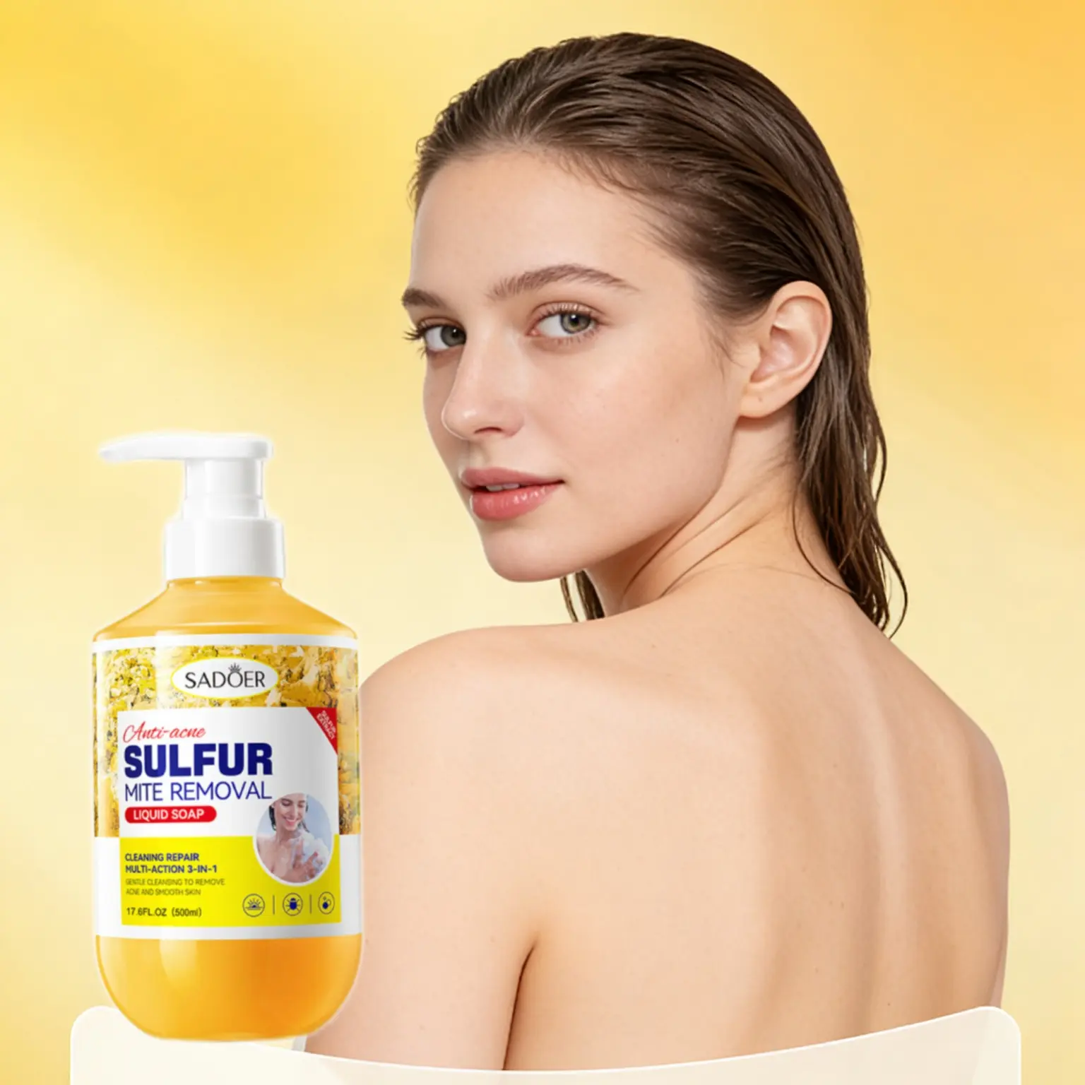 Sulfur Mite-Removing Body Wash Cleanser - Deep Cleansing, Foaming Soap for Skin Repair, Bath & Body Care Product