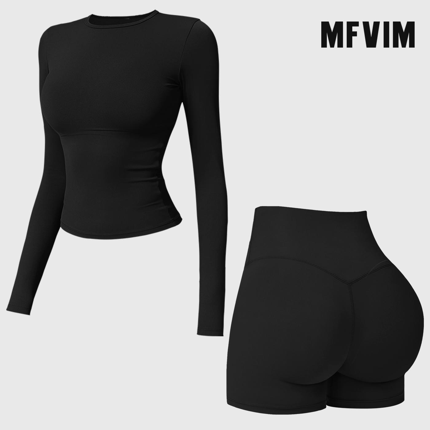 MFVIM 2-Piece Impact  Set for  Women's Long/Short Sleeve T-Shirt Tank Top +  Impact Shorts with Butt Lift, Seamless  Biker Shorts, Going Out  Set,  Clothing, Skinny Sports Apparel, Compression Activewear  Wear  Clothin gym fitness workout Yoga Bottoms Spr