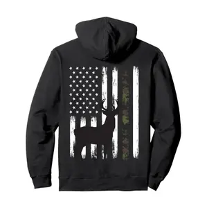Whitetail Deer Hunting Camo Hoodie With American Flag Print And Cozy Front Pocket For Outdoor Enthusiasts