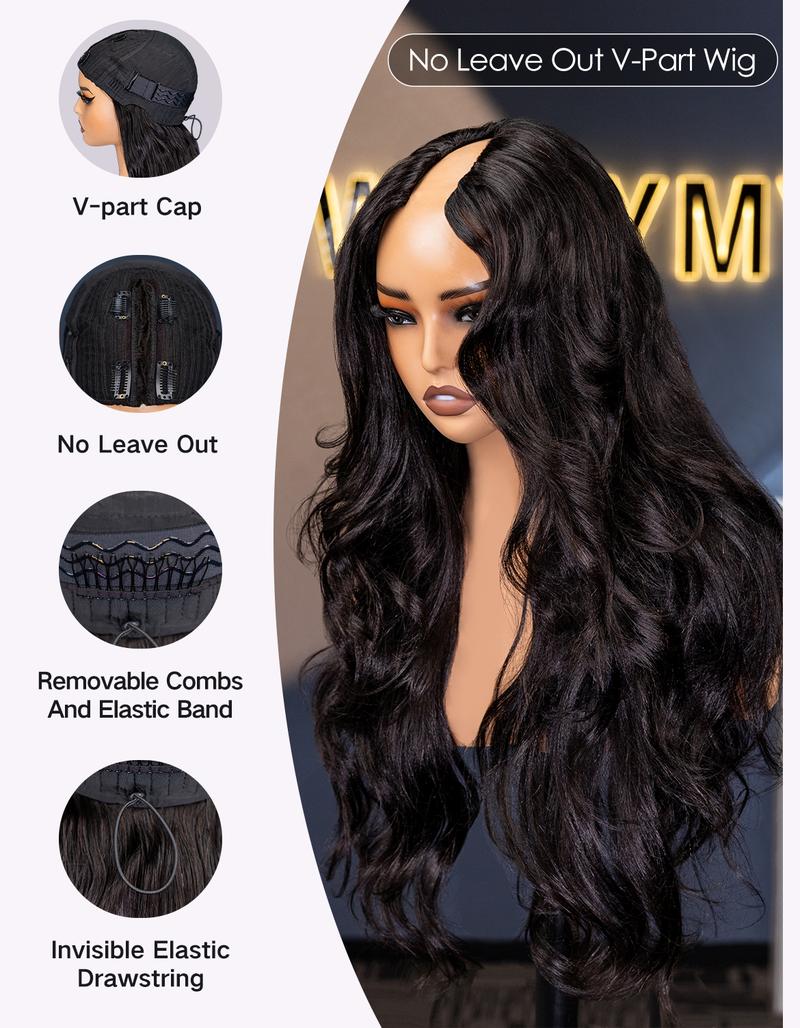 [Must-Have Wig] Wavymy Pre-Styled Butterfly Cut Layer Yaki Straight Natural Wave V Part&Half Wig Beginner Friendly Glueless No Lace Easy Install 250% Density 100% Human Hair Natural Realistic Hairline Comfortable Protective Styling Daily