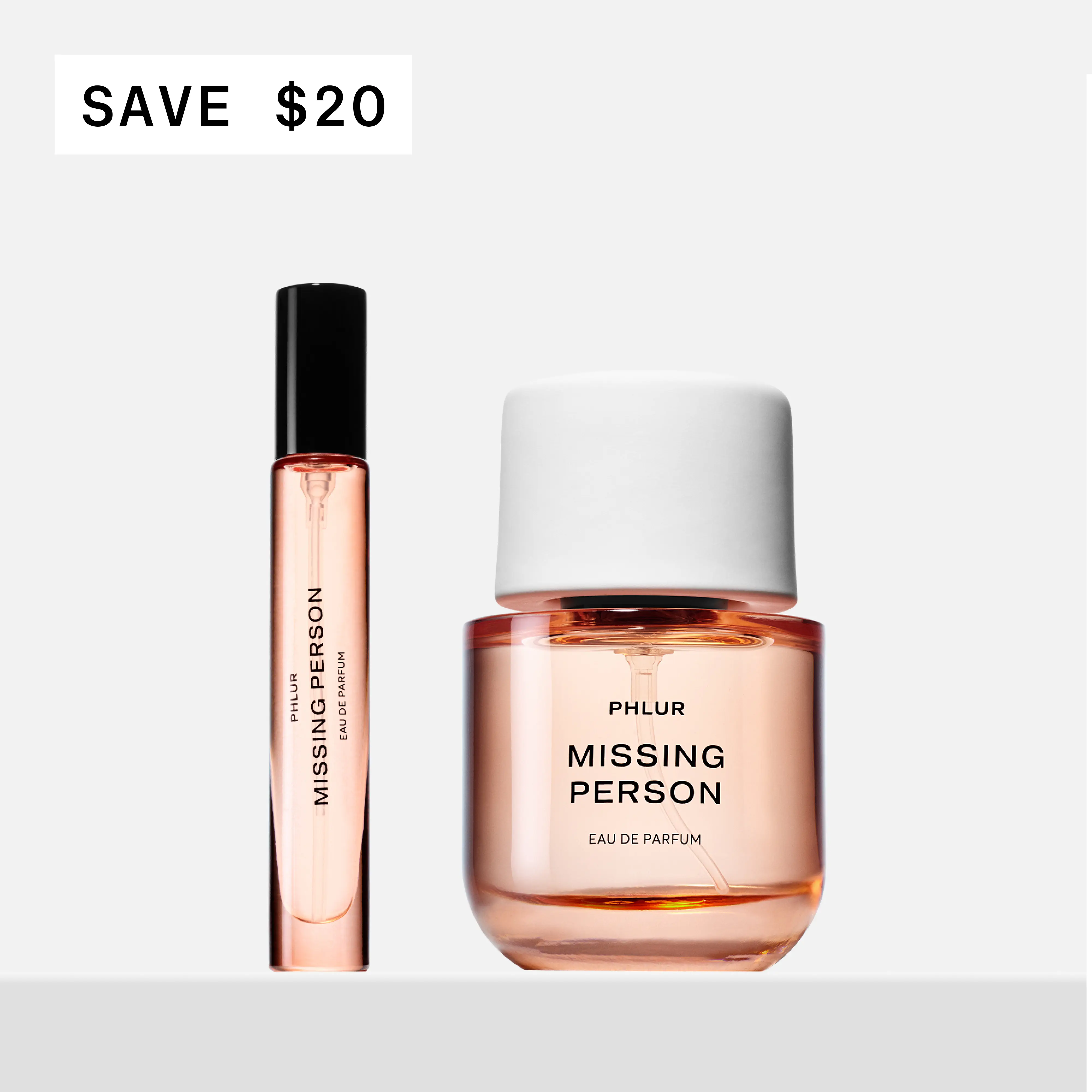 PHLUR Missing Person Eau de Parfum Duet - Full + Travel Size Perfume Set with White Musk, Jasmine & Orange Blossom (50mL + 9.5mL)
