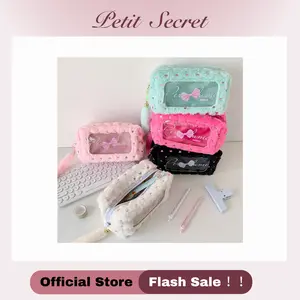 TikTok Viral Plush Bow Pouch - Korean Style Minimalist Pencil & Makeup Case, Cute Dual-Use Organizer for School & Daily Essentials
