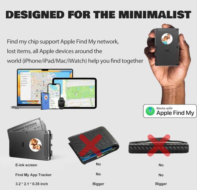 2026 New Arrival DIY E-Ink Screen Air Card pack Minimalist Smart Wallet, Ultra-thin RFID Credit Card Holder for Men and Women Gift for Husband Wife Daughter Father Son Boyfriend