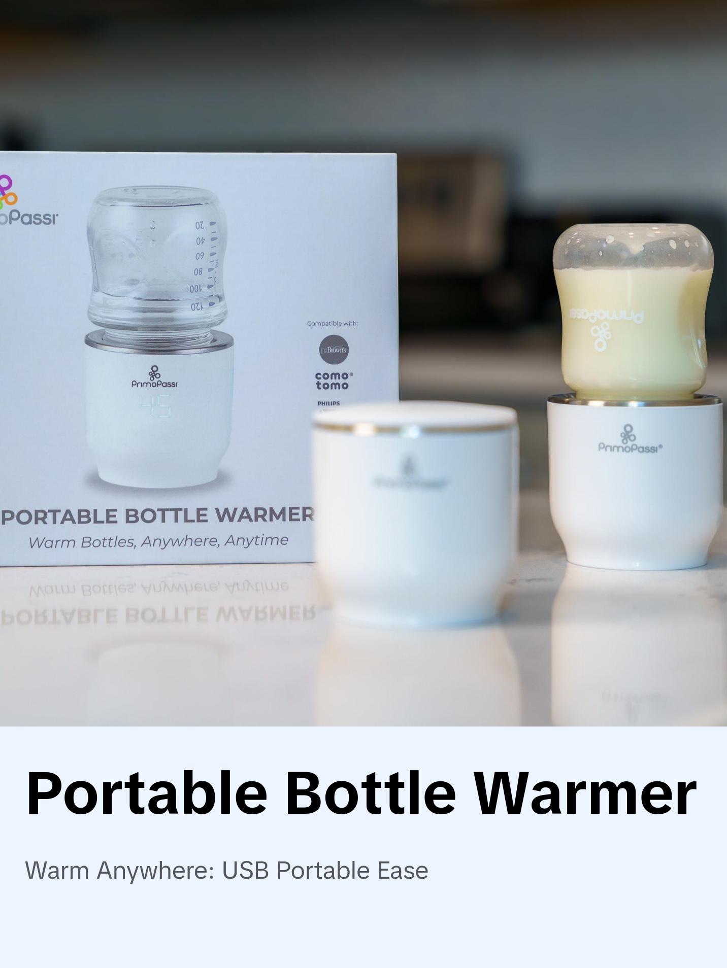 Primo Passi Portable Bottle Warmer White USB Compatible Compact Design for On-the-Go Feeding Ideal Temperature Consistent Heating Universal Fit