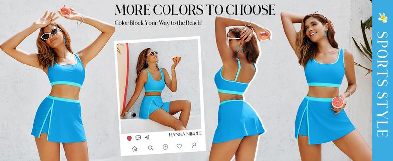【S-2XL】Hanna Nikole Bikini Sets for Women Color Block Swimsuits with Side Slit Swim Skirt #TikTokShopBlackFriday