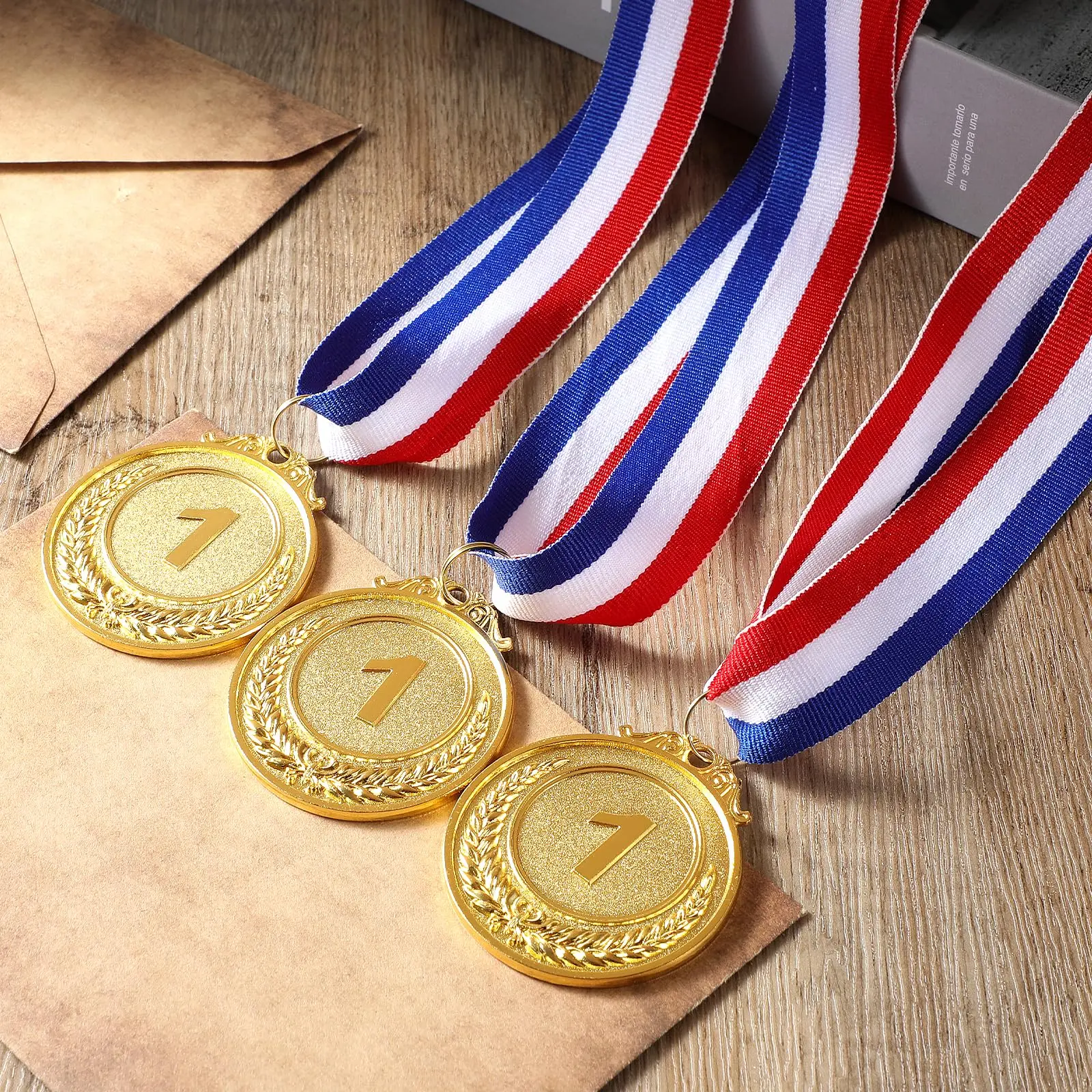 Gold Medal Award Set, 1st Place Metallic Metal Trophy, Olympic Style, Suitable for Sports, Parties, Tournaments, Prizes, Competitions, 2 Inch, Winners, Recognition