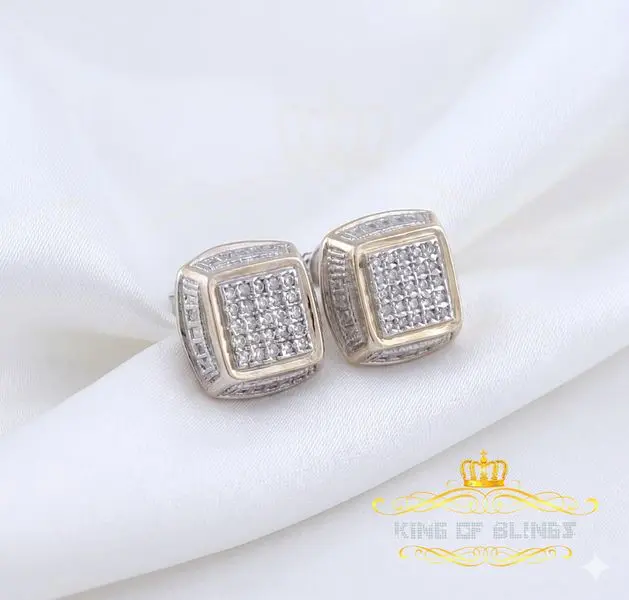 King of Blings-925 Sterling Silver Hip Hop Men's & Women's 0.15ct Real Diamonds Yellow Earrings