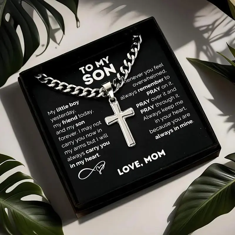 Cross pendant link chain necklace, suitable for both men and women, made with stainless steel gold and silver accessories, hip hop fashion jewelry, trendy and stylish accessories Valentine’s Day gift.