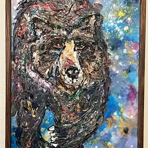 Bear art modeling paste and acrylic paint 19x25 inch