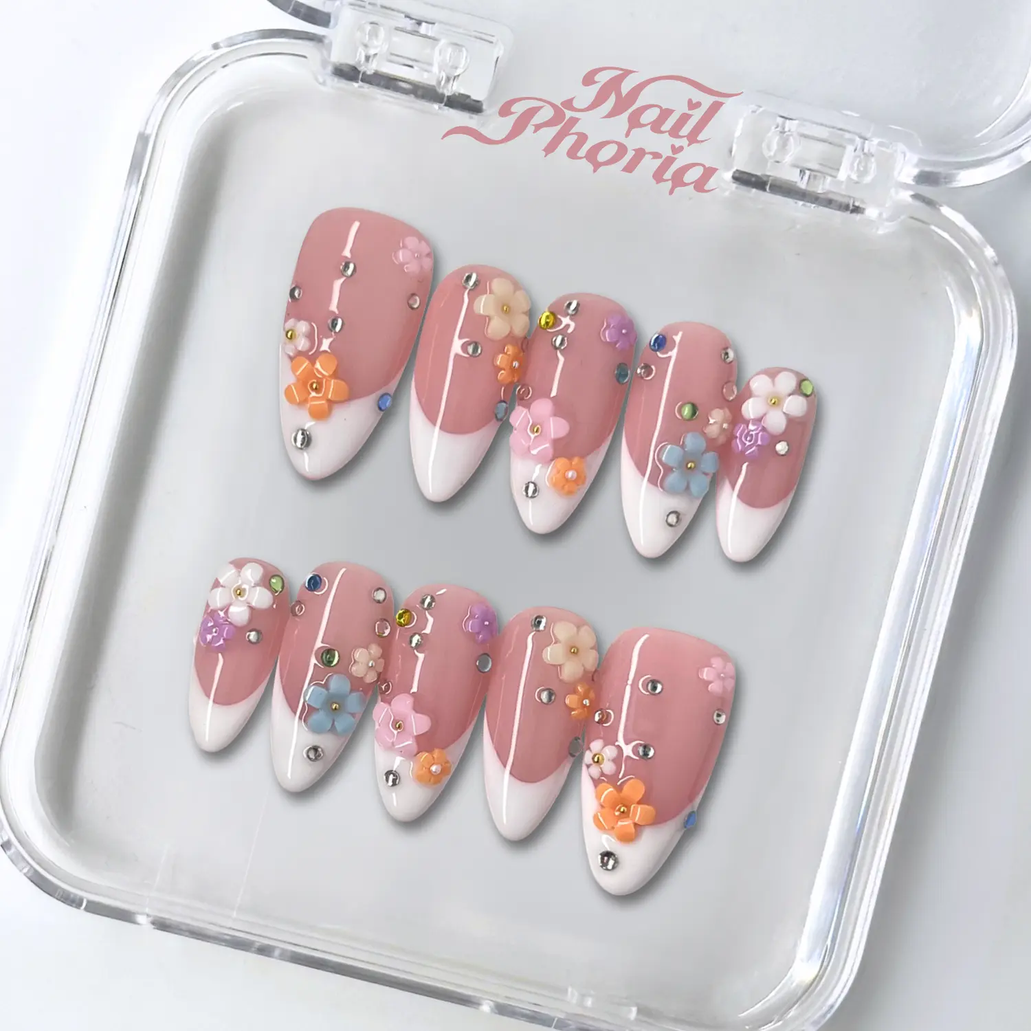 NailPhoria SPRINKLE FLOWERS - Spring Handmade Press-On Nails | Reusable, Salon-Quality, Long-Lasting, Glossy Design