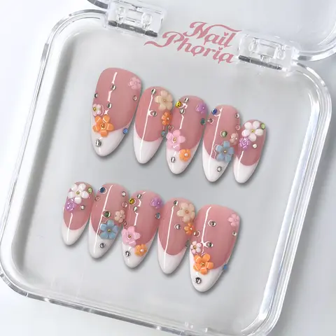 NailPhoria SPRINKLE FLOWERS - Spring Handmade Press-On Nails | Reusable, Salon-Quality, Long-Lasting, Glossy Design