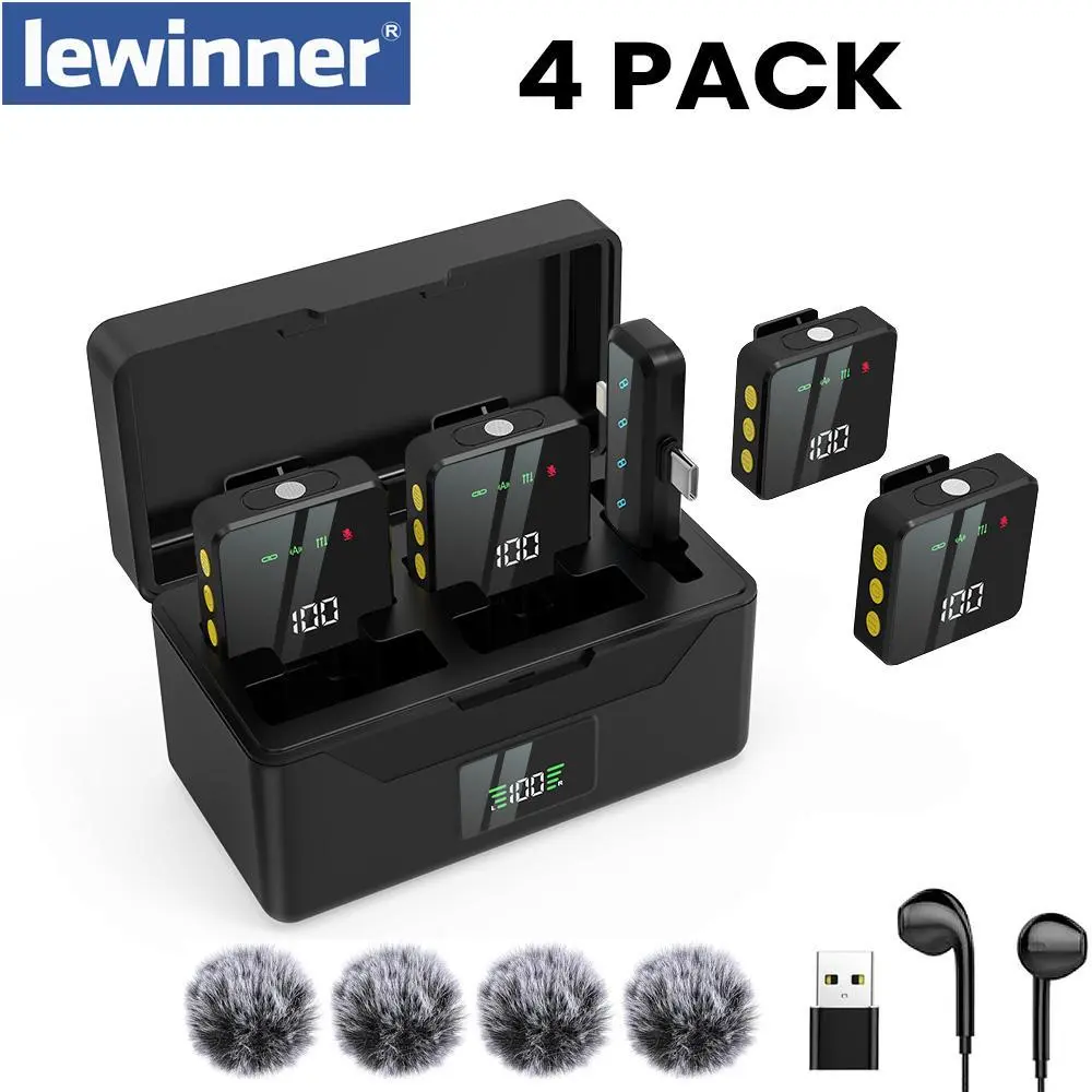 Lewinner Upgraded 2-in-1 Connector Charging Case Noise Cancelling Wireless Microphone for iPhone iPad Android  | Better Audio Quality | Reverb Effect | 2–4 People Use outdoor vlog Plug Recording