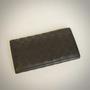Pre-owned BOTTEGA VENETA: Bottega Veneta Long Card Holder Wallet Black Classic Woven Cowhide Unisex Premium Quality
