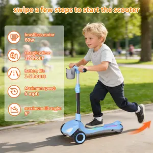 Commugo Adjustable Folding Electric Scooter for Kids Electric Scooter for Kids，Electric Scooter for Kids with 3 LED Lighted Wheels，Adjustable Height & Lean-to-Steer, Anti-Slip Deck with Lights, Easy-Fold Mechanism,Hell a Grip, Balance Scooter for Kids