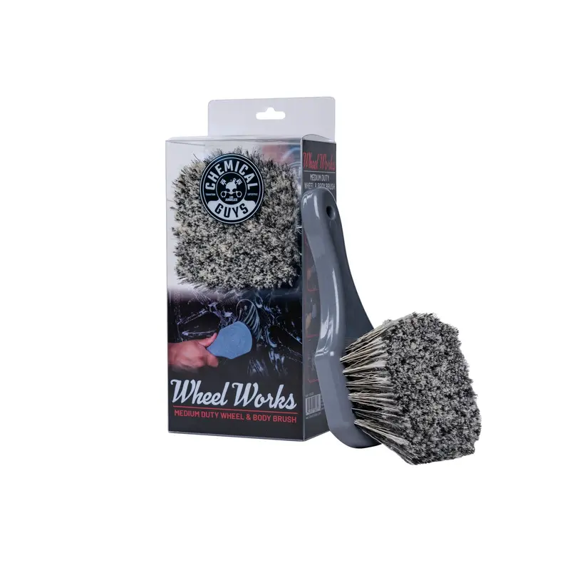 CHEMICAL GUYS Medium Duty Wheel & Body Handheld Brush - Plush Bristles, Wide Area Coverage, Flagged-Tip Safety, Lifts Road Grime, Automotive Exterior Cleaner, Deep-Cleans Plastic Surfaces, Car Wash Accessories, Car Detailing Products
