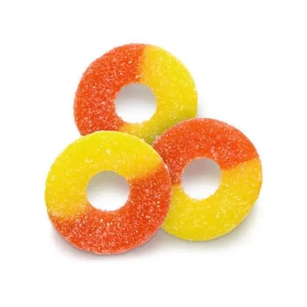 Corn-Based Gummy Rings - Fruit Flavored Peach Chewy Candy Treat, Soft Fruity Juicy Artificial Sugar Gelatin Candies, Bulk Classic-Taste Pieces of Gummies, 16 oz/32 oz Sizes, 12-Month Shelf Life for Cupboard Storage
