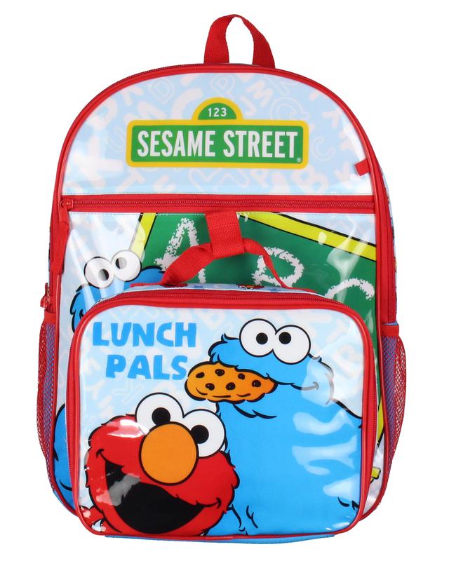 Sesame Street ABC Cookie Monster Elmo 3 PC Backpack Lunch Box Pencil Pouch 17"