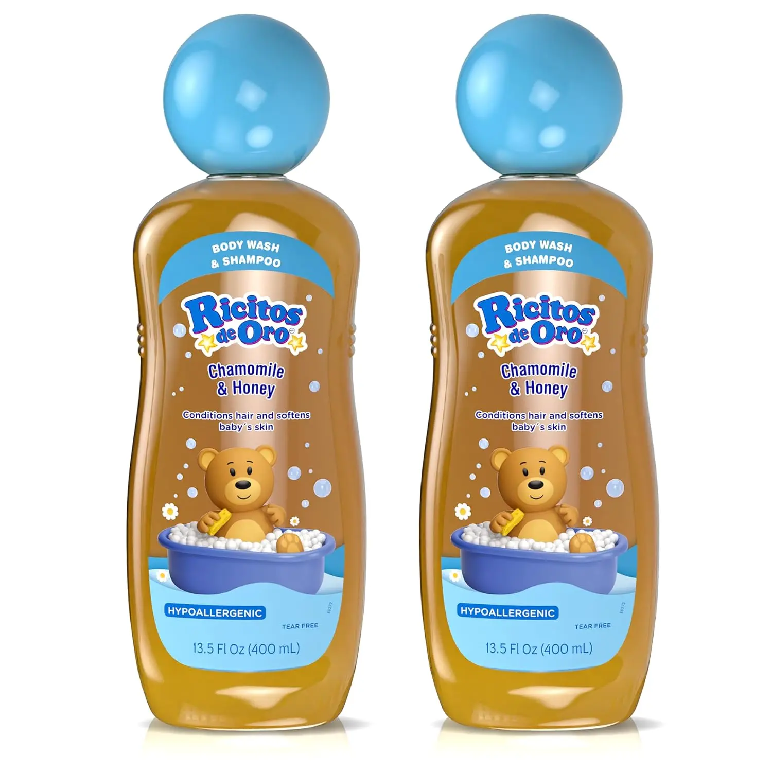 Ricitos de Oro 2-in-1 Baby Shampoo and Body Wash with Chamomile & Honey, Gentle Tear-Free Formula for Newborns & Toddlers, Sensitive Skin Care with Mild Scent, No Harsh Ingredients, 13.5 fl oz, 2-Pack