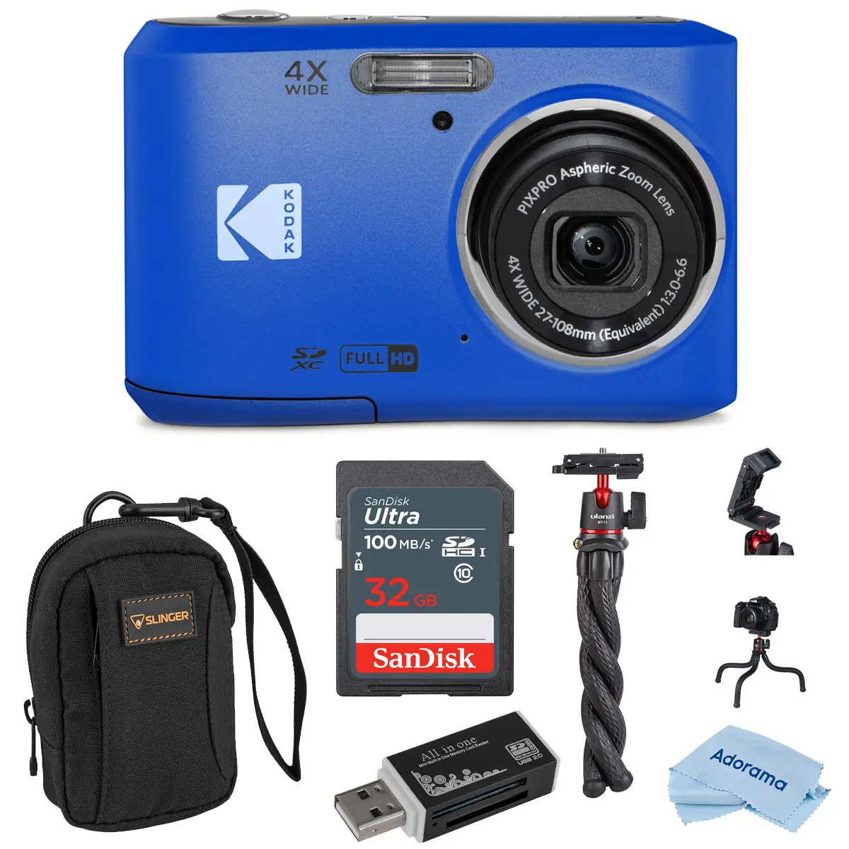 Kodak PIXPRO FZ45 Friendly Zoom Point-and-Shoot Digital Camera - 16MP, Full HD, 2.7-inch Display, AA Battery Compatible, Light Blue Lens Included