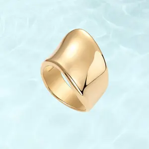 PAVOI Waterproof Chunky Statement Ring for Women - 14K Gold Plated Wide Stackable Rings - Stainless Steel Hypoallergenic Bold Design Band