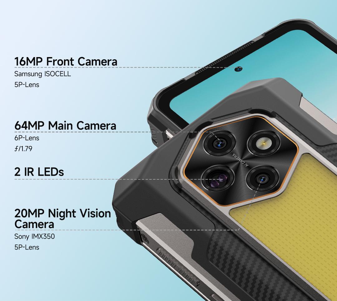 Ulefone RugKing 5 Pro 20000 mAh Battery 16GB+256GB Android 16 Rugged Phone, 6.78" 60Hz Display Tough Smartphone, 64MP+20MP+ 18MP Camera, Built-in Back Camping Light, NFC/ 4G Dual SIM/Widevine L1 - Black