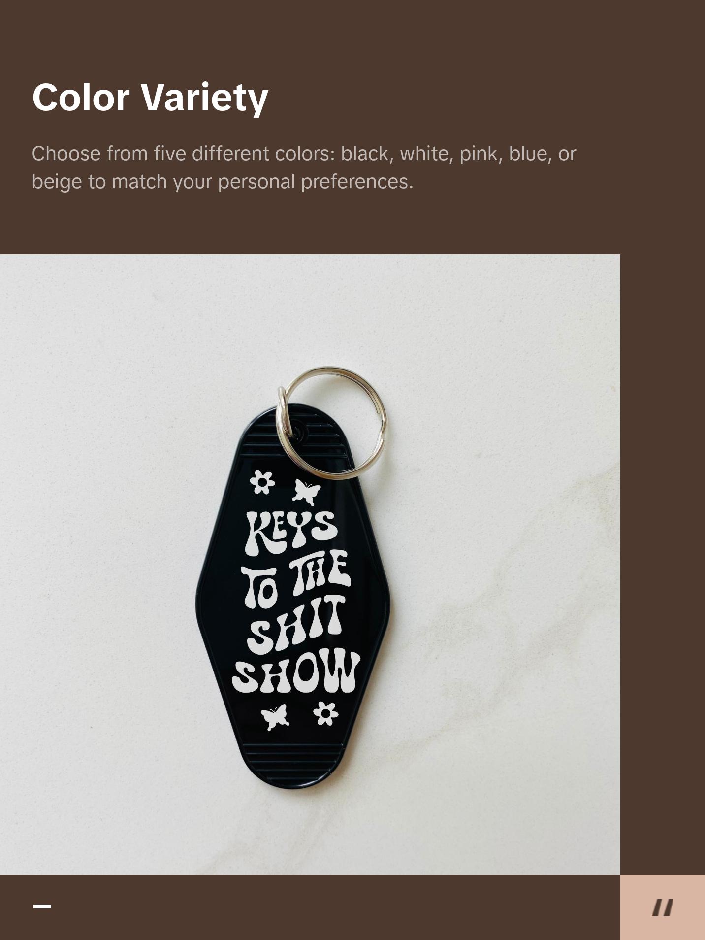 Keys to the Shit Show Motel Keychain, Funny Gift Idea, Trendy Car Accessory, Birthday Gift Idea, Gift Idea for Girlfriend, Podcast Lover, True Crime Lover, Book Lover, Sweet 16 Gift Idea, Retro Gift Idea
