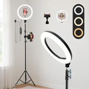 12" Video Light With 43-71" Extendable Tripod Stand, Ring Light With Phone Holder For New Year's Eve Live Stream/Makeup/YouTube Video/TikTok, Compatible With All Phones | Valentine's Day, Super Bowl