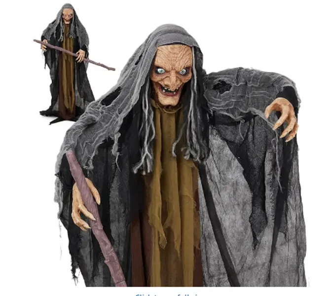 Ubesgoo 5.3FT-7FT Halloween Inflatable Scary Crone Witch Prop, Plastic Lightweight Animatronic Yard Decor with Red Glowing Eyes, Battery-Powered Effects for Garden Lawn Outdoor Festive Decorations