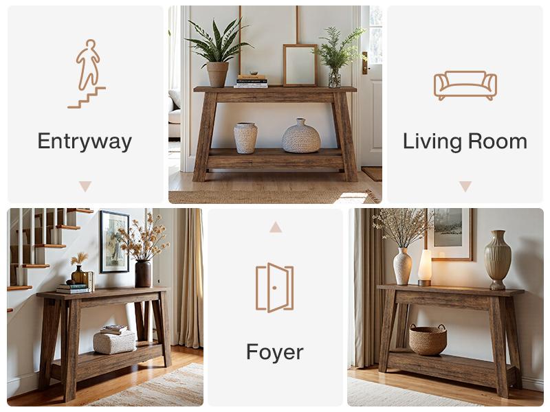 LITTLE TREE 41.3" Farmhouse Console Table, 2-Tier Wooden Entryway Table with Storage, Rustic Narrow Behind Couch for Living Room, Hallway, Foyer LITTLE TREE 41.3" Farmhouse Console Table, 2-Tier Wooden Entryway Table with Storage, Rustic Narrow Behind Couch for Living Room, Hallway, Foyer