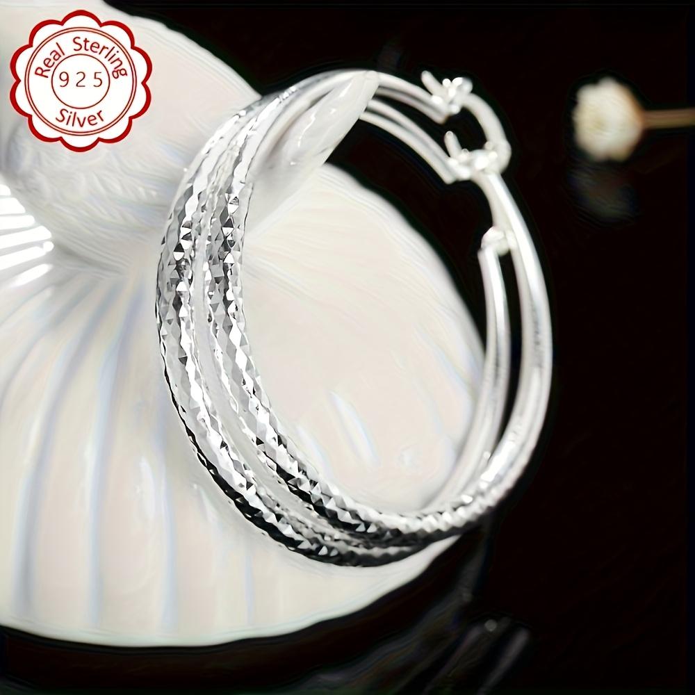Pair Of 925 Silver Earrings, Suitable For Women, Elegant Large Circle Design, 925 Silver Color, Hypoallergenic Ear Needles, Suitable For Daily And Vacation Wear, Suitable As Valentine's Day Gift SpringStatements